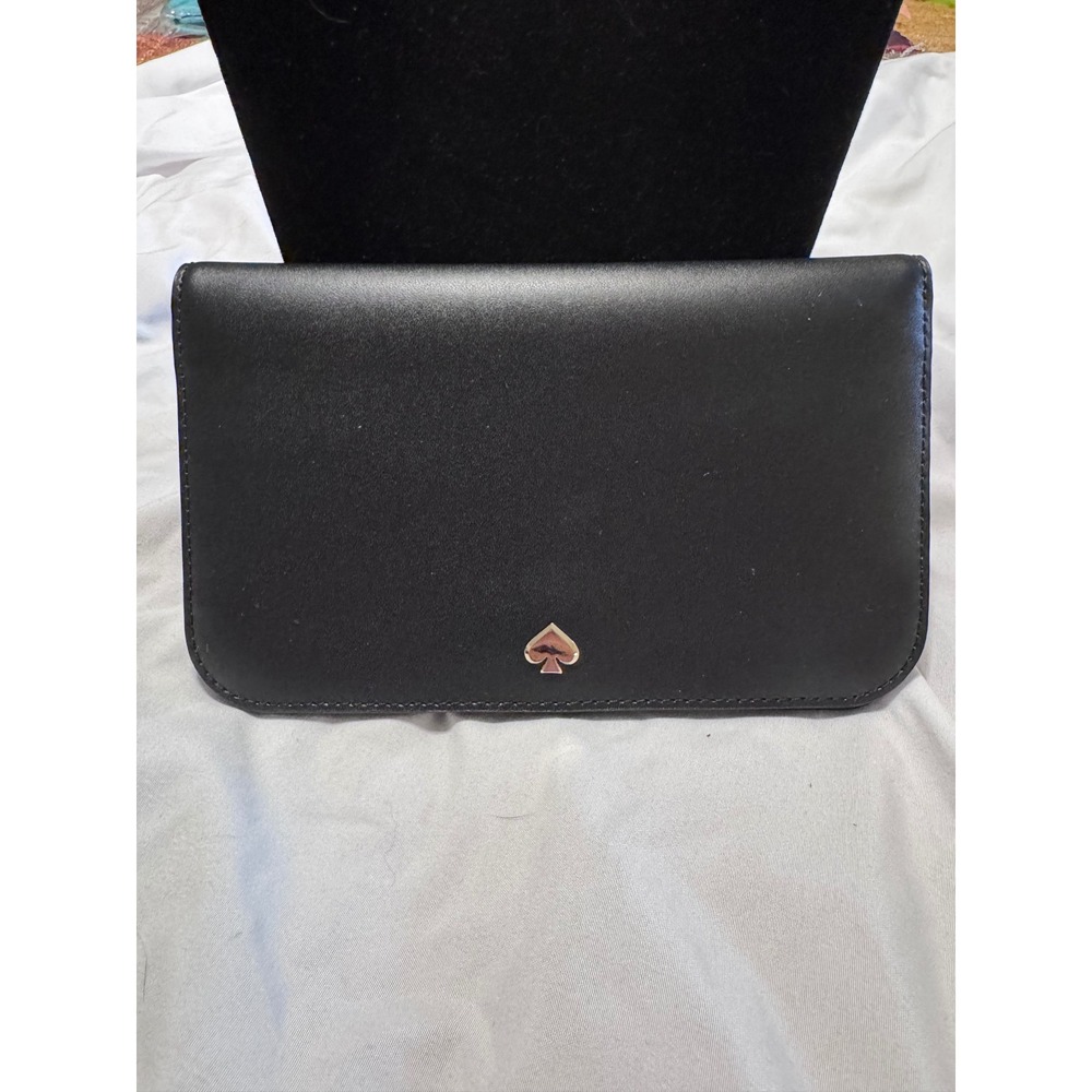 Kate Spade New York Black Leather Slim Bifold Wallet Scalloped Pink Interior